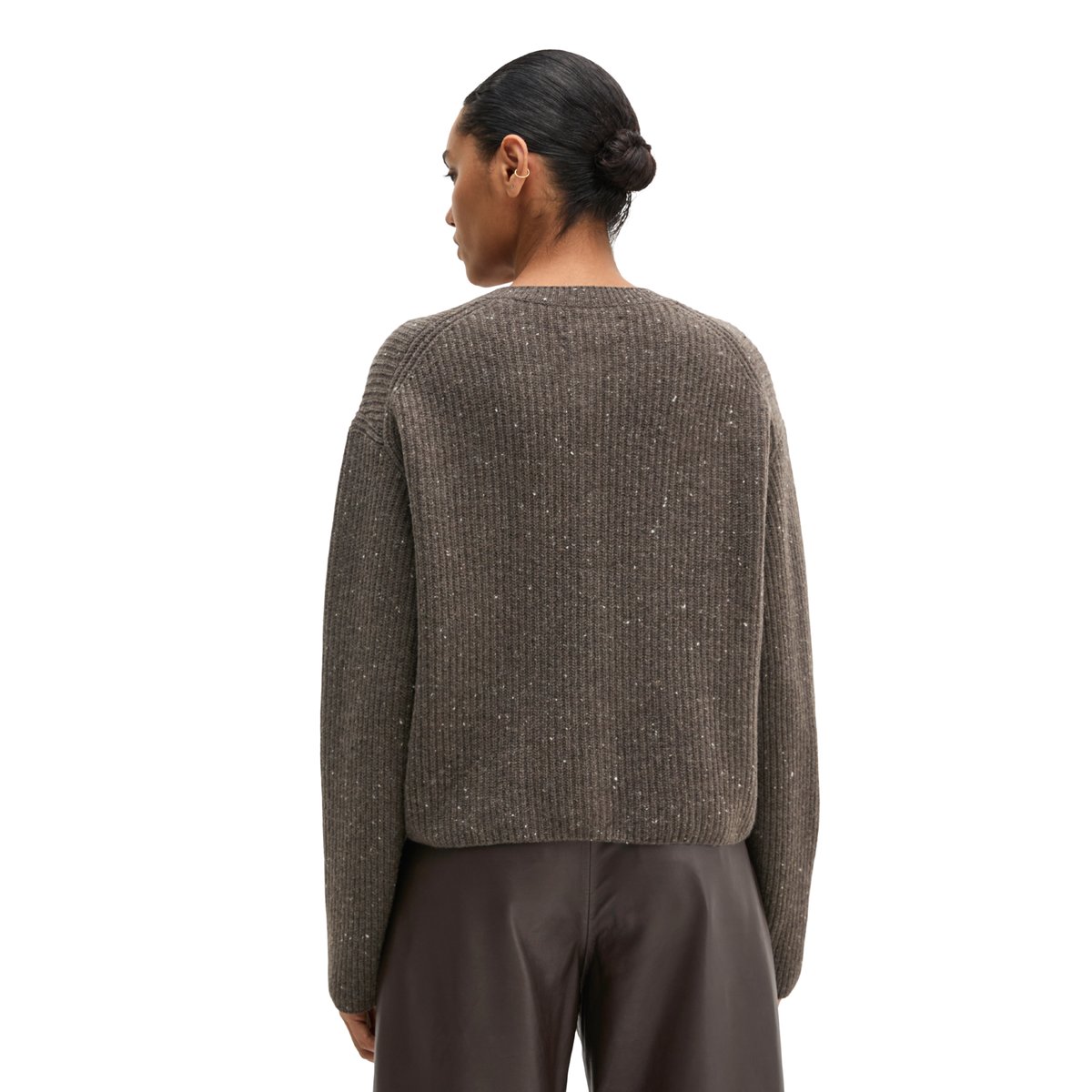 Cardigan en tweed coupe classique en mélange de laine vierge marron, MARC O'POLO