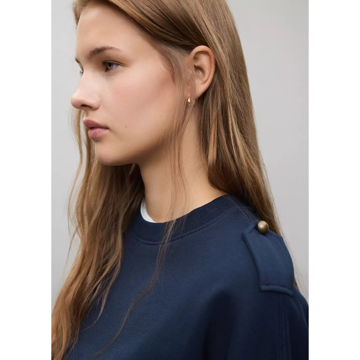 Sweat coton détail boutons bleu marine, MANGO TEEN