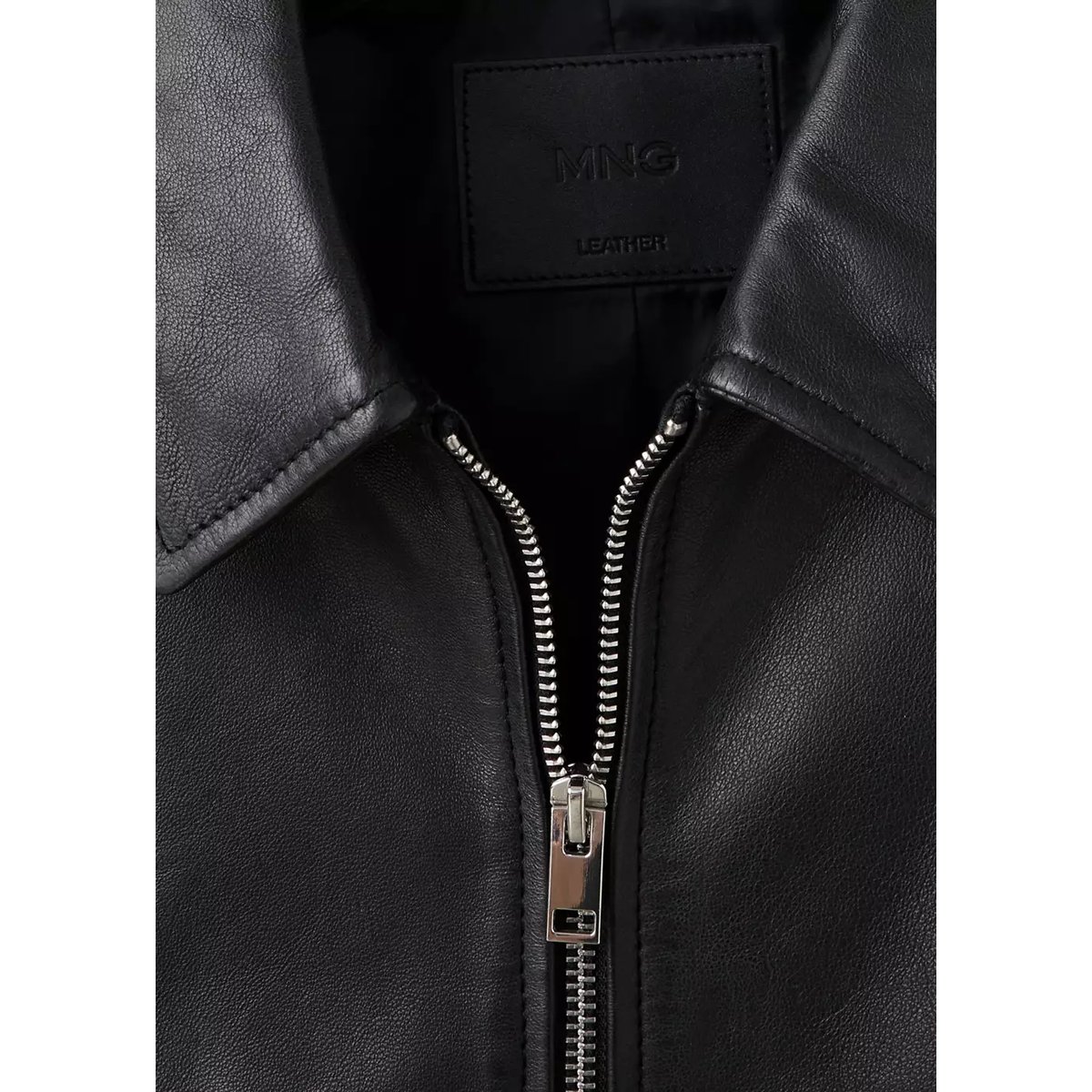 Veste cuir fermeture Éclair noir, MANGO