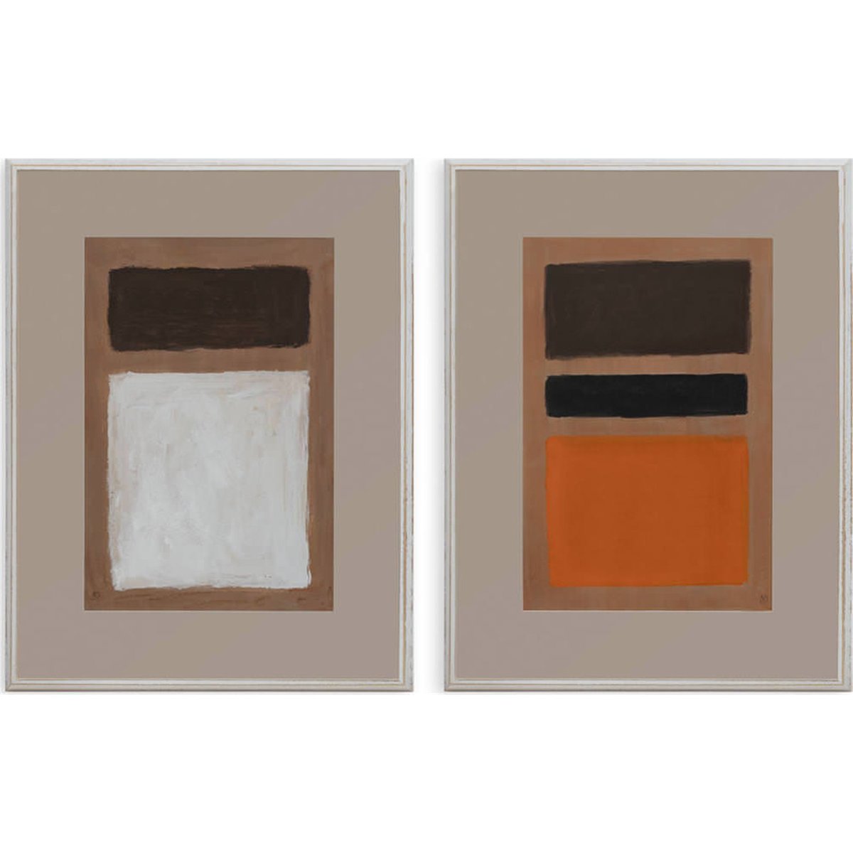 Lot de 2 tableaux abstraits, Peints à la main blanc décapé, RECOLLECTION