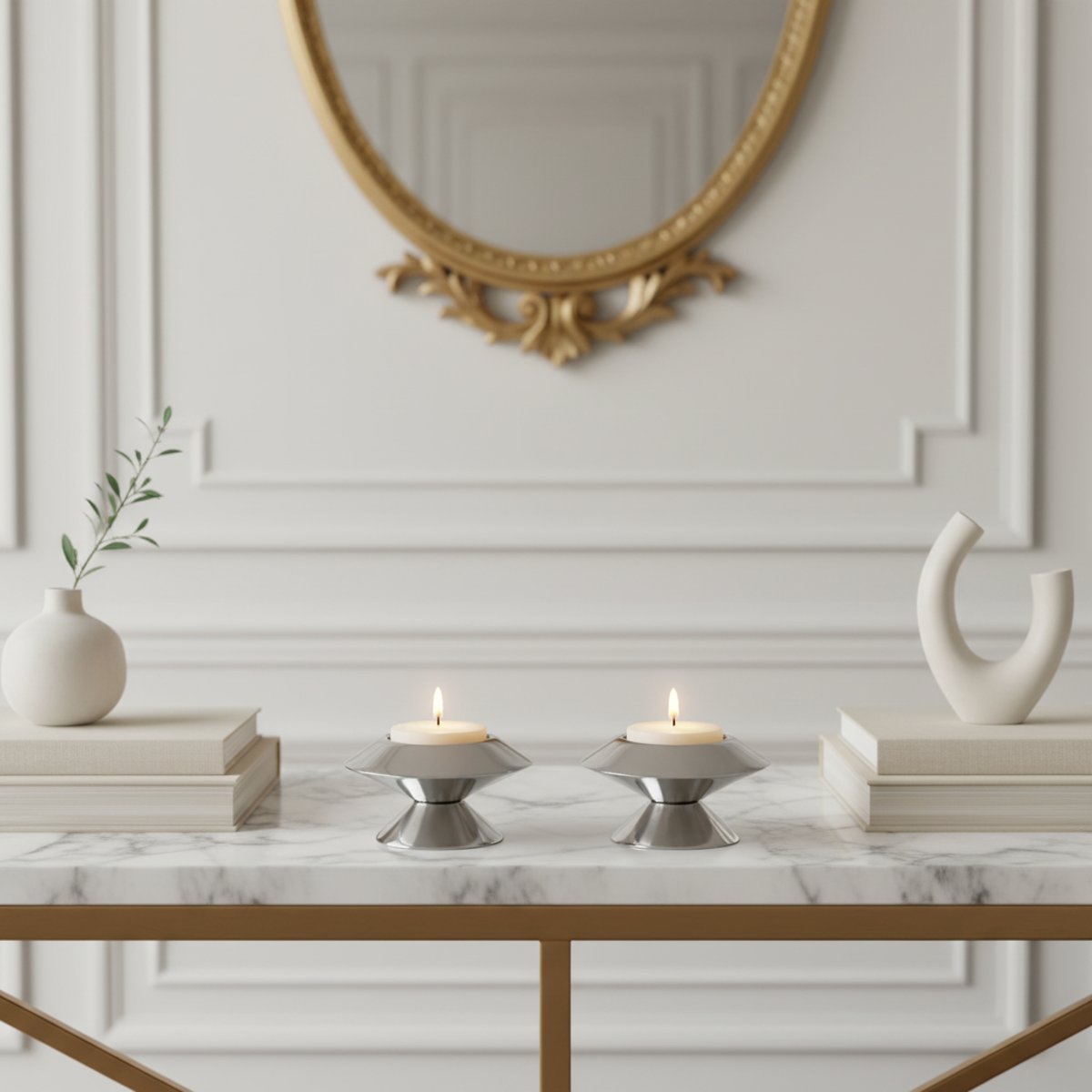 Porte-bougie décoratif en aluminium H6 argenté, SIA DECO