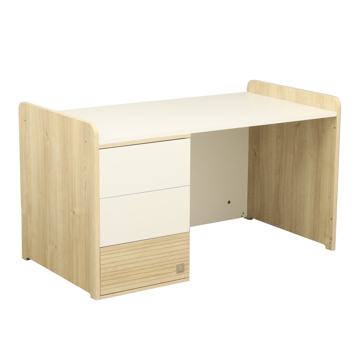 Lit combiné évolutif avec commode à langer 3 tiroirs marron/blanc, SAUTHON