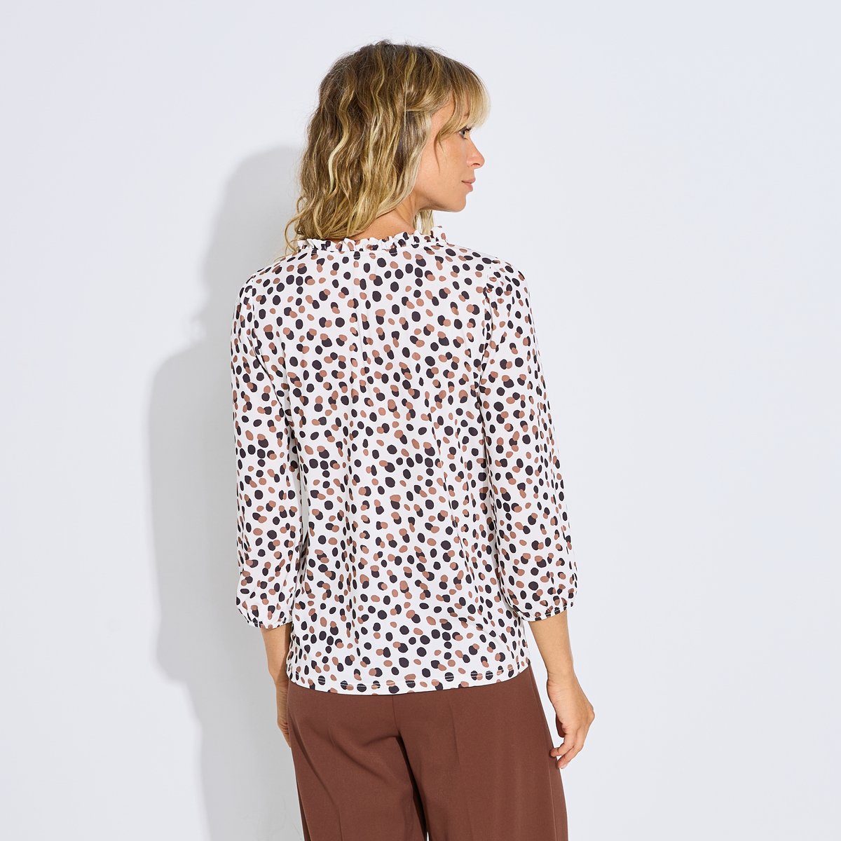 Blouse fluide col V imprimé blanc cassé ecru, GRAIN DE MALICE