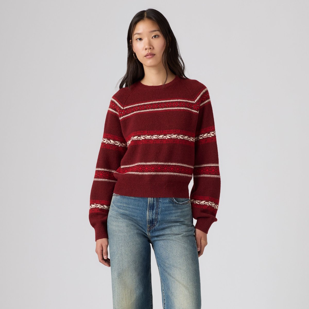 Pull col rond jacquard Jolie rouge - coralie fairisle v7 warm cabernet, LEVI'S