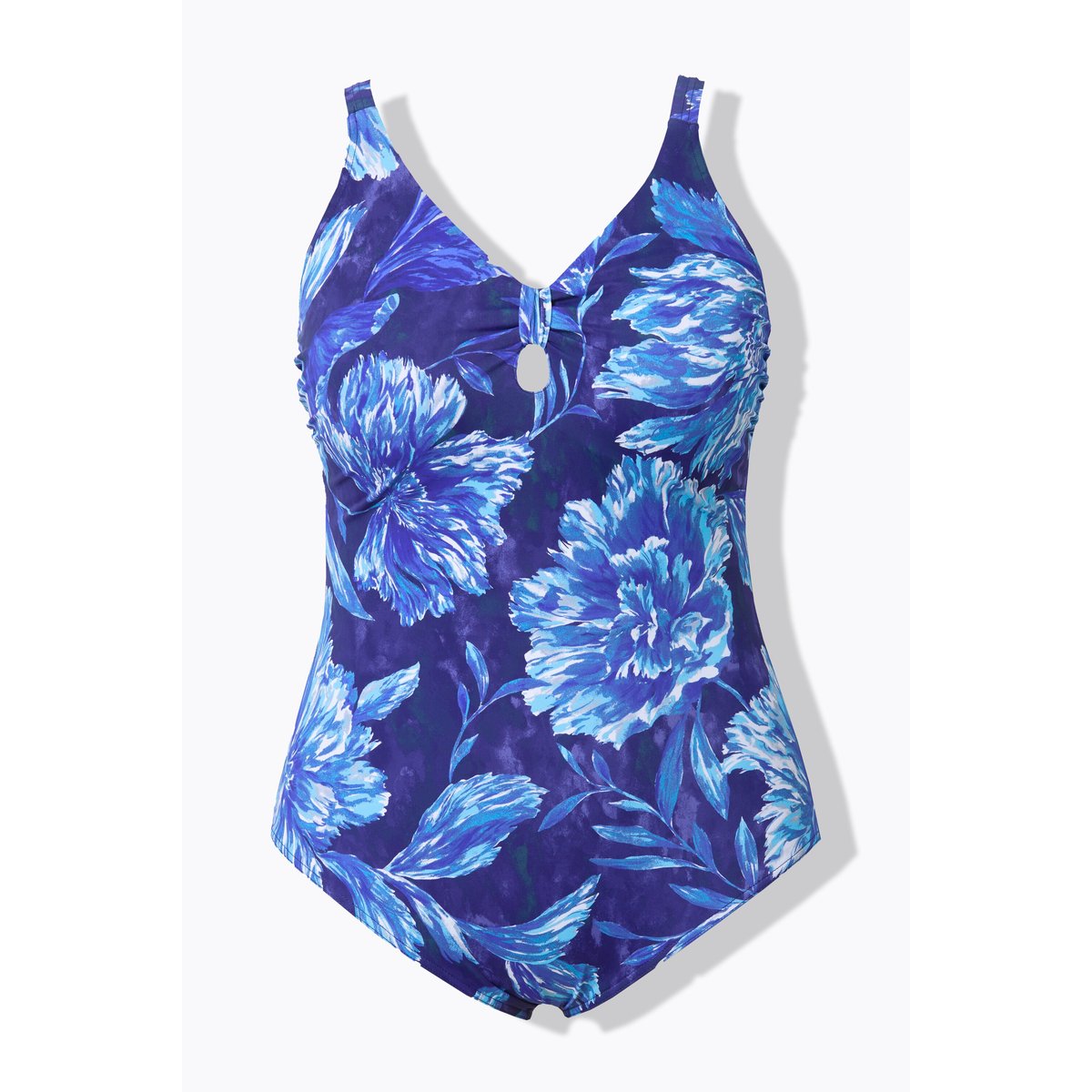 Maillot de bain à fleurs. Bonnets souples. indigo, ULLA POPKEN