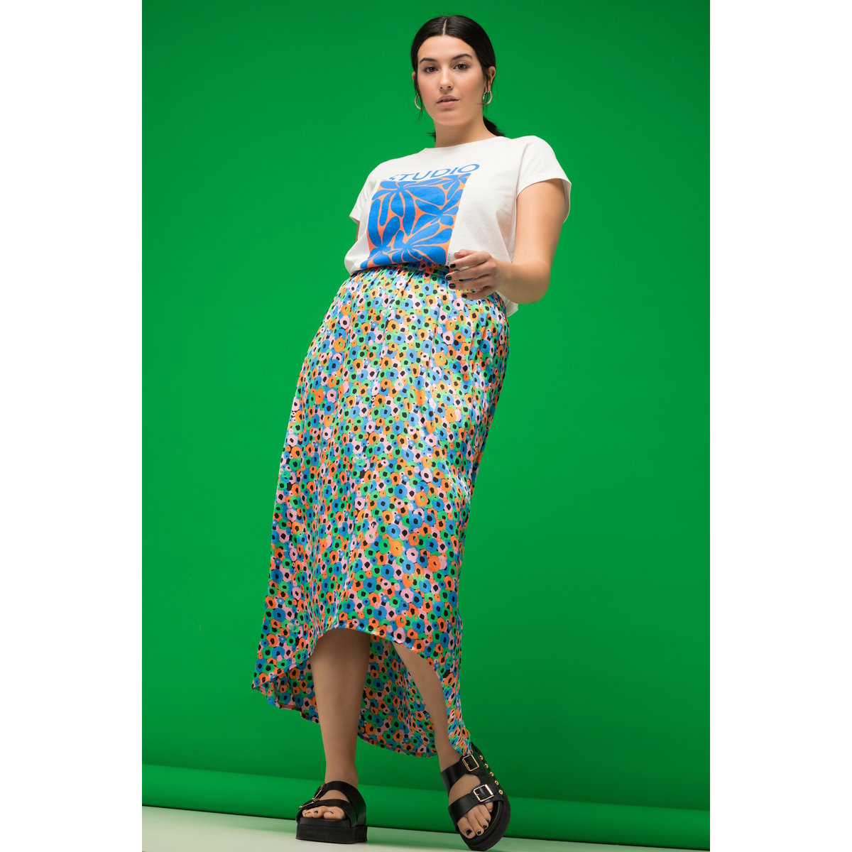 Jupe midi à taille élastique mandarine, STUDIO UNTOLD