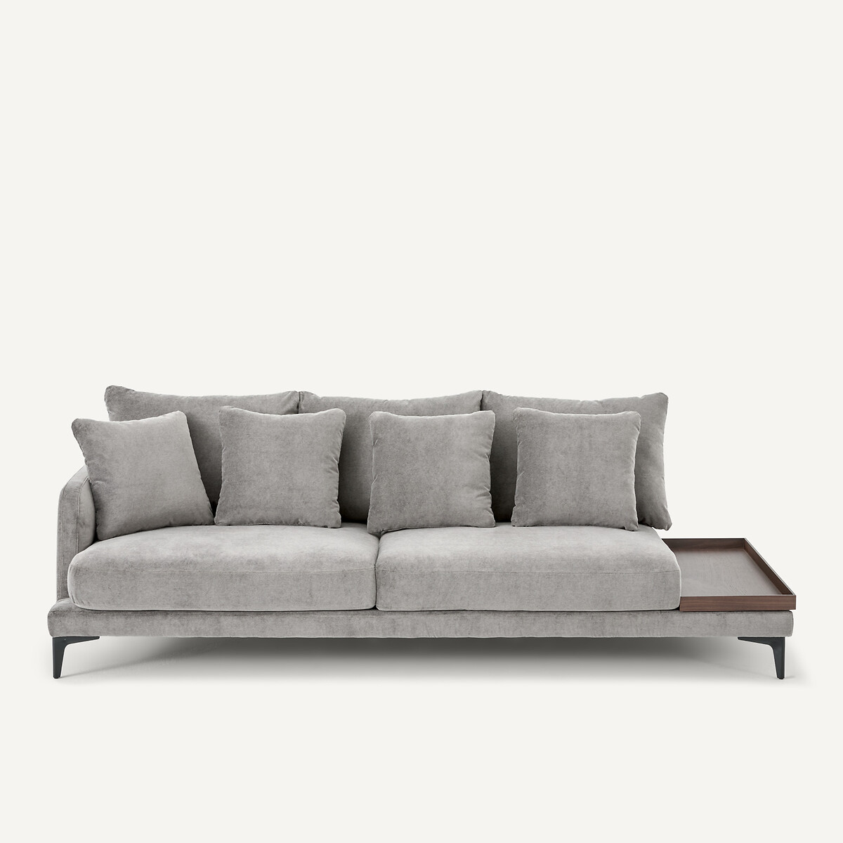 Demi-canapé avec plateau, en velours stone, MODERNISTE gris souris, EMMANUEL GALLINA X AM.PM