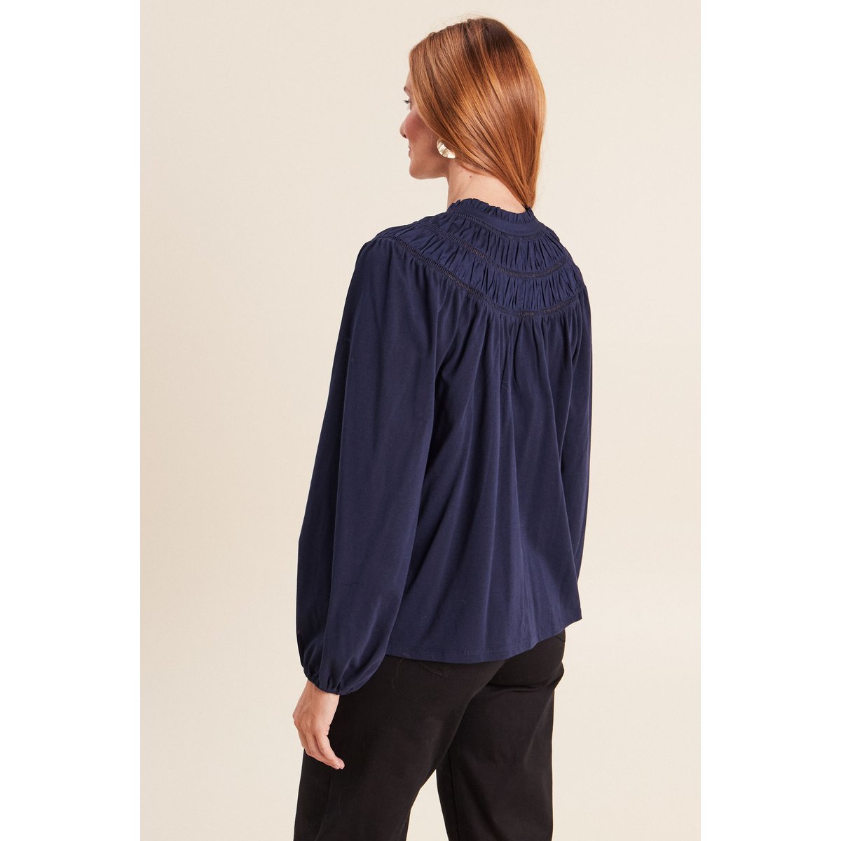 Blouse col tunisien manches longues bleu marine, BREAL