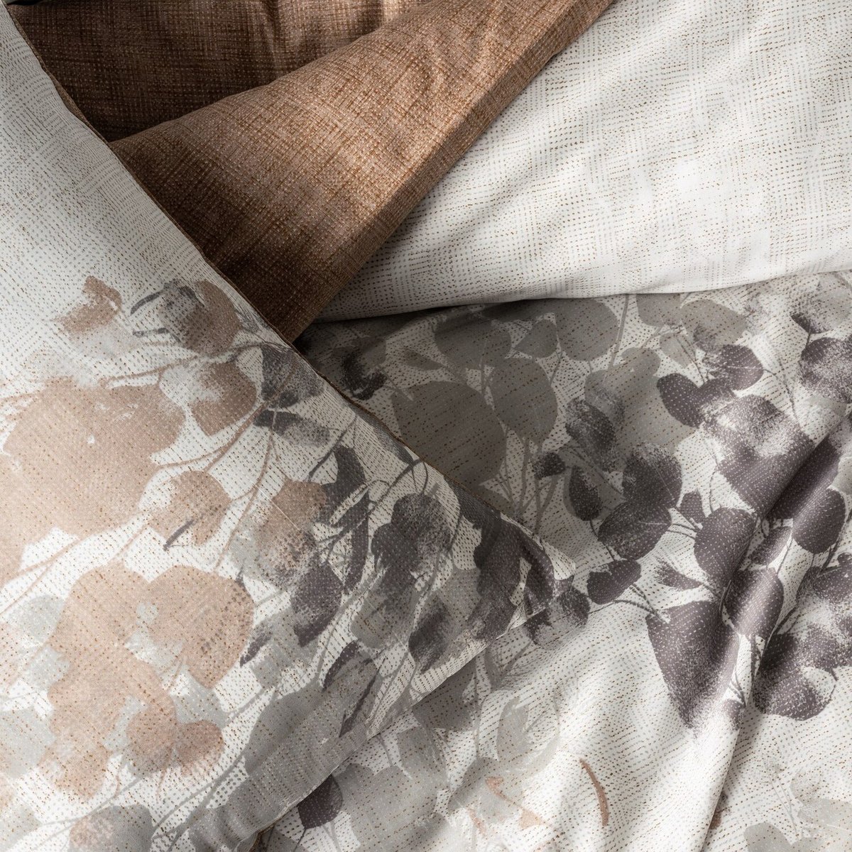 Parure housse de couette satin de coton feuillages, Blatt beige, C DESIGN HOME TEXTILE