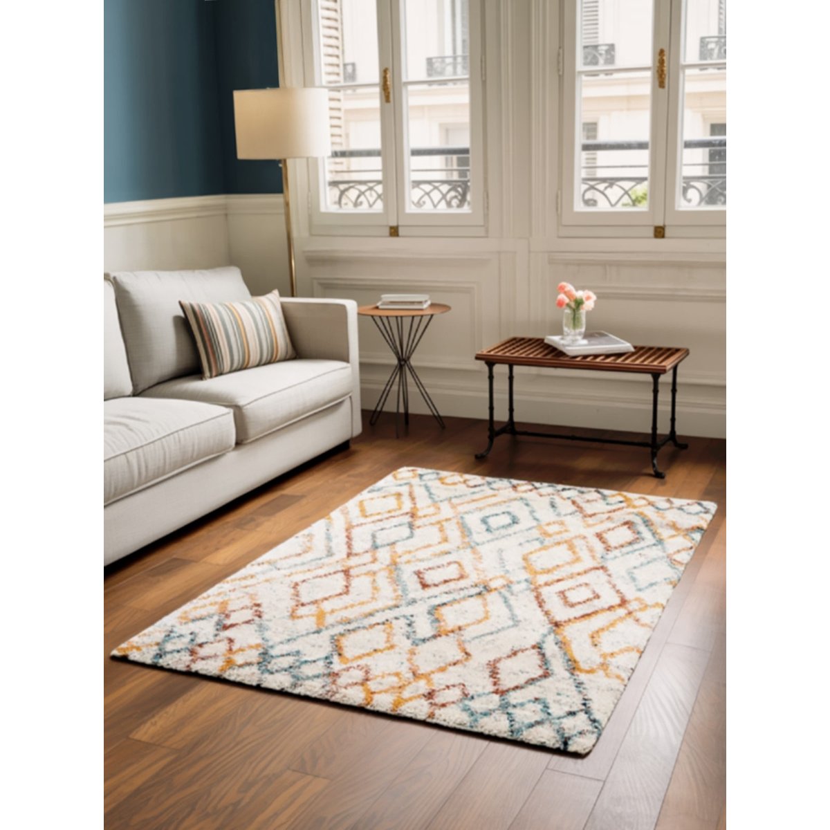 Tapis shaggy coloré doux et volumineux DJEMAA palette colorée, AFK LIVING