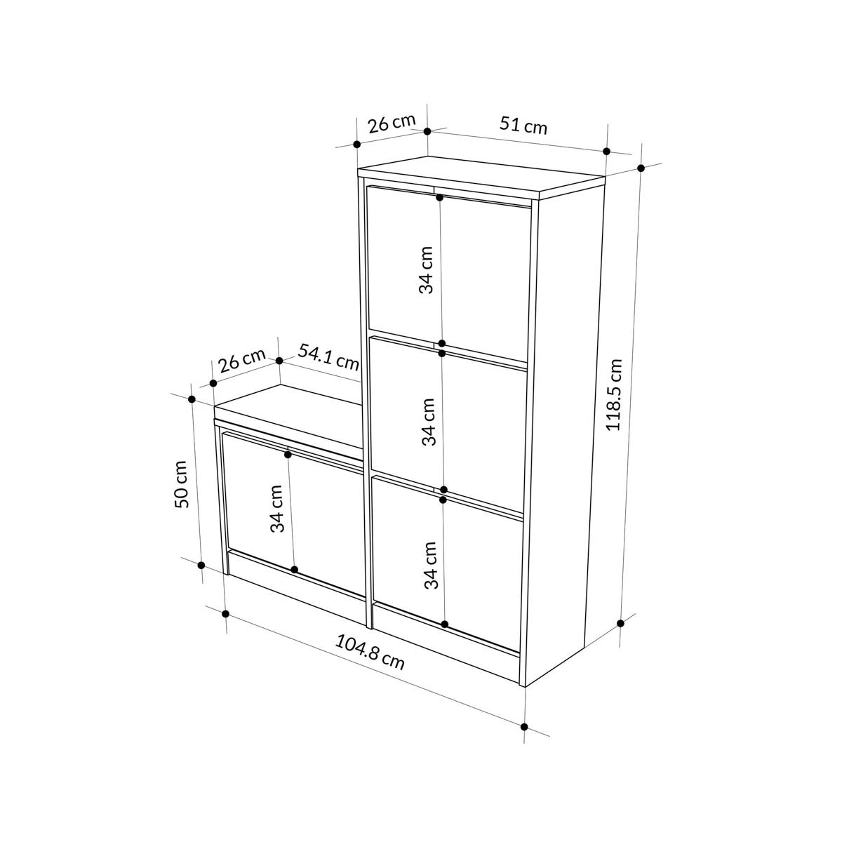 Meuble à chaussures 4 portes + banc MARFA chêne brun, PIER IMPORT