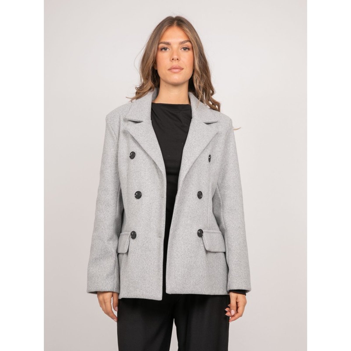 Caban Court Croisé Drap De Laine Ubeve gris, DONA LISA