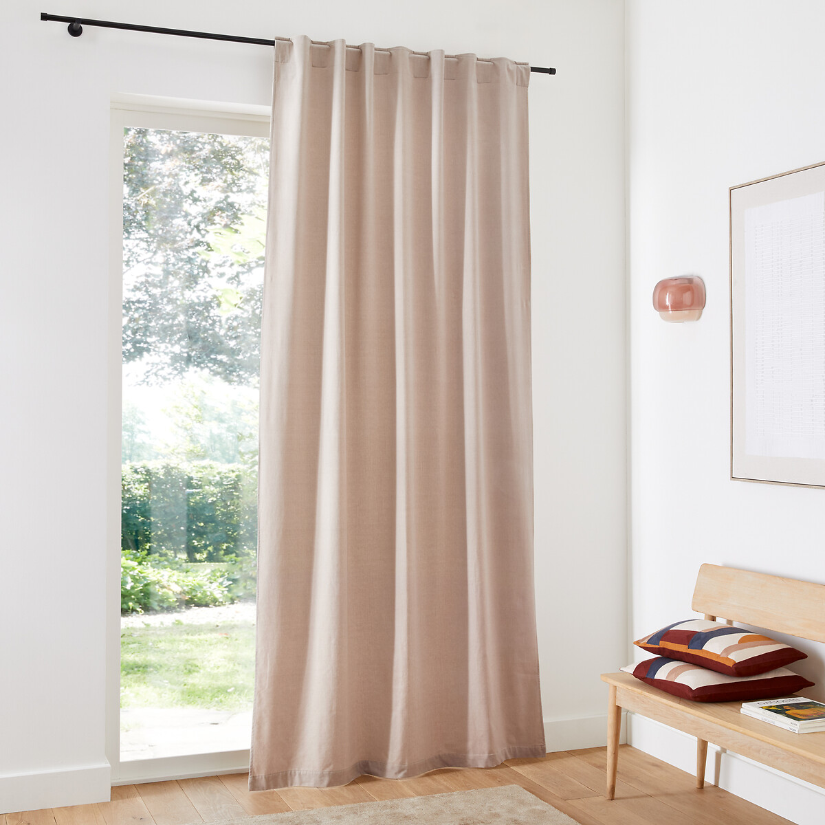 Cortinado em veludo, acabamento com presilhas escondidas, Velvet bege, LA REDOUTE INTERIEURS