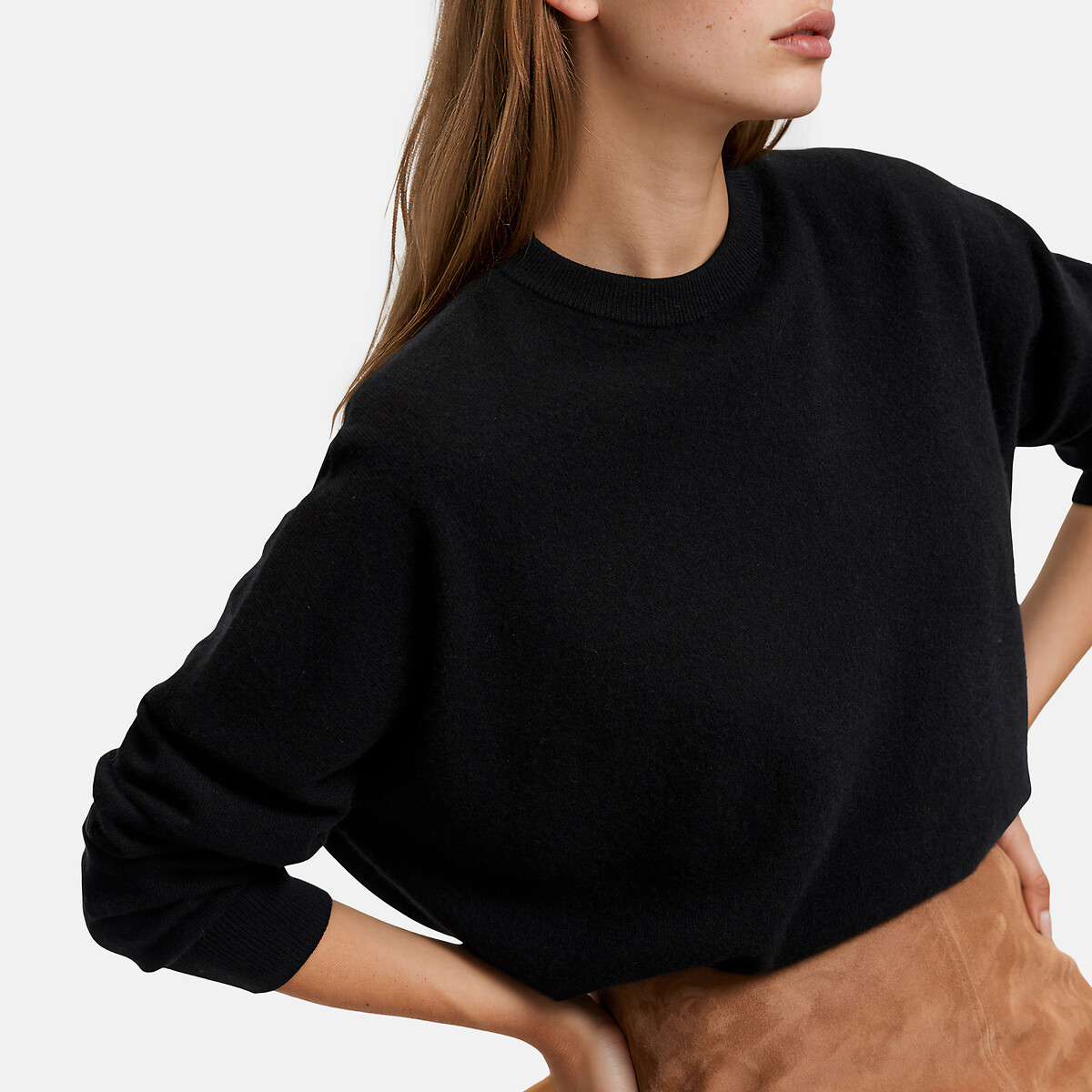 Pull ample en cachemire à col rond noir, LA REDOUTE COLLECTIONS