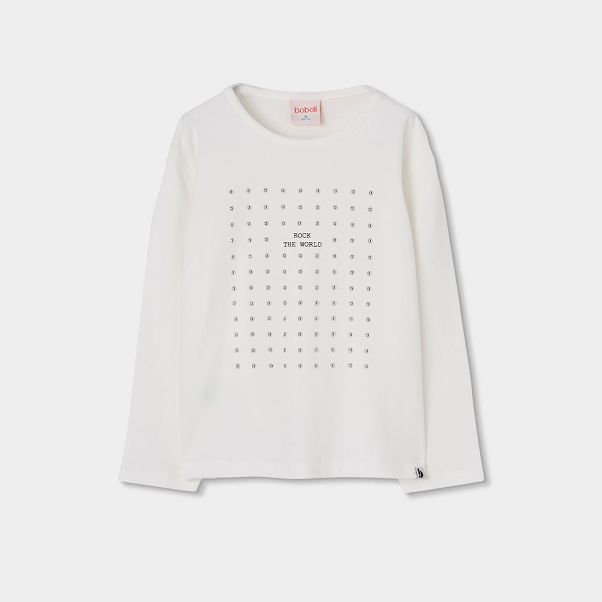 T-shirt fille en maille avec clous blanc, BOBOLI