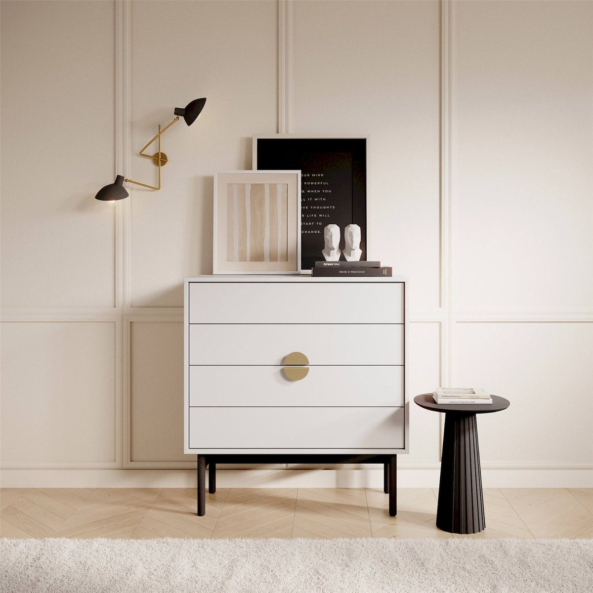 Commode 4 tiroirs piètement métal STOON blanc, RECOLLECTION