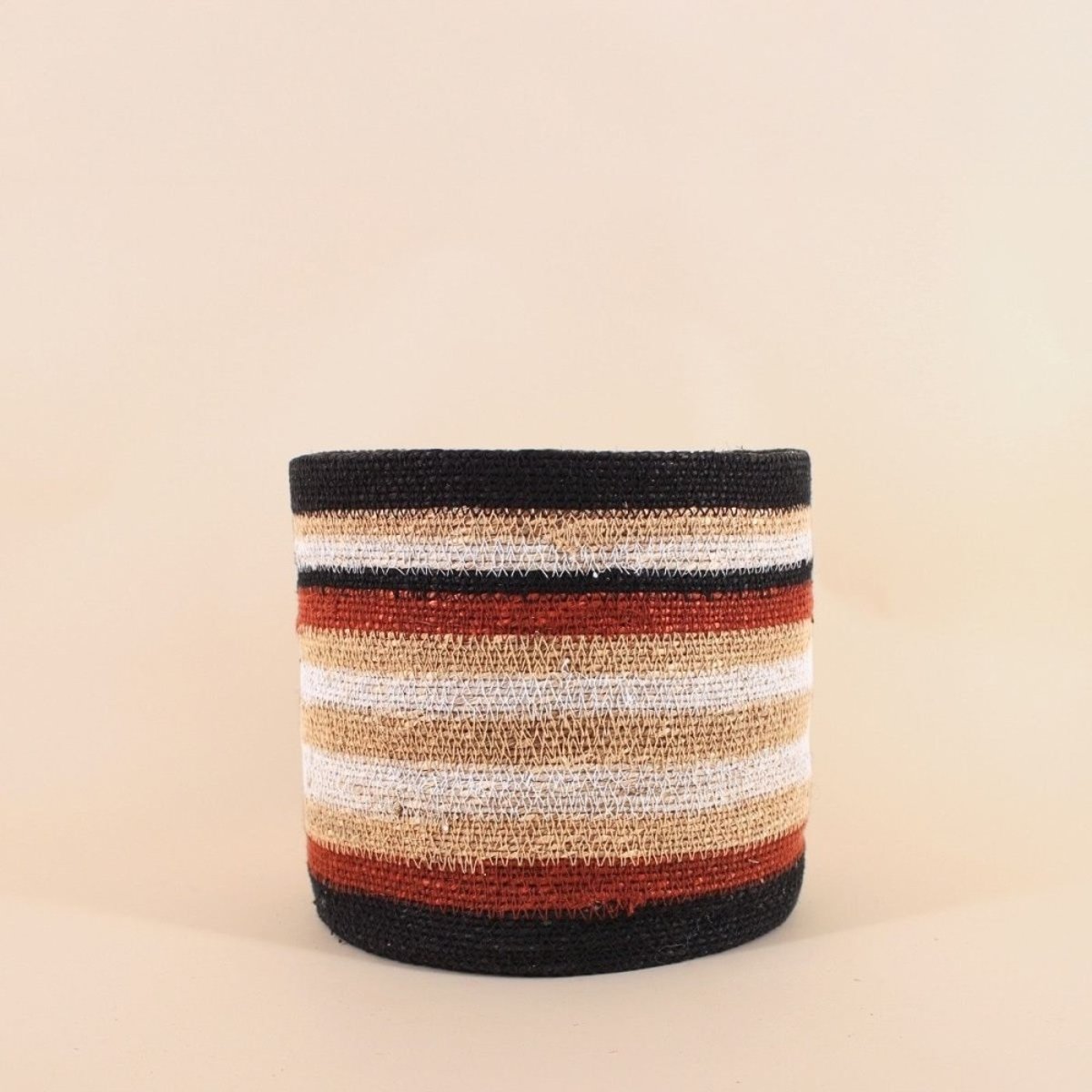 Set de 3 paniers rayé beige, marron en herbes marines marron, ORNAMI