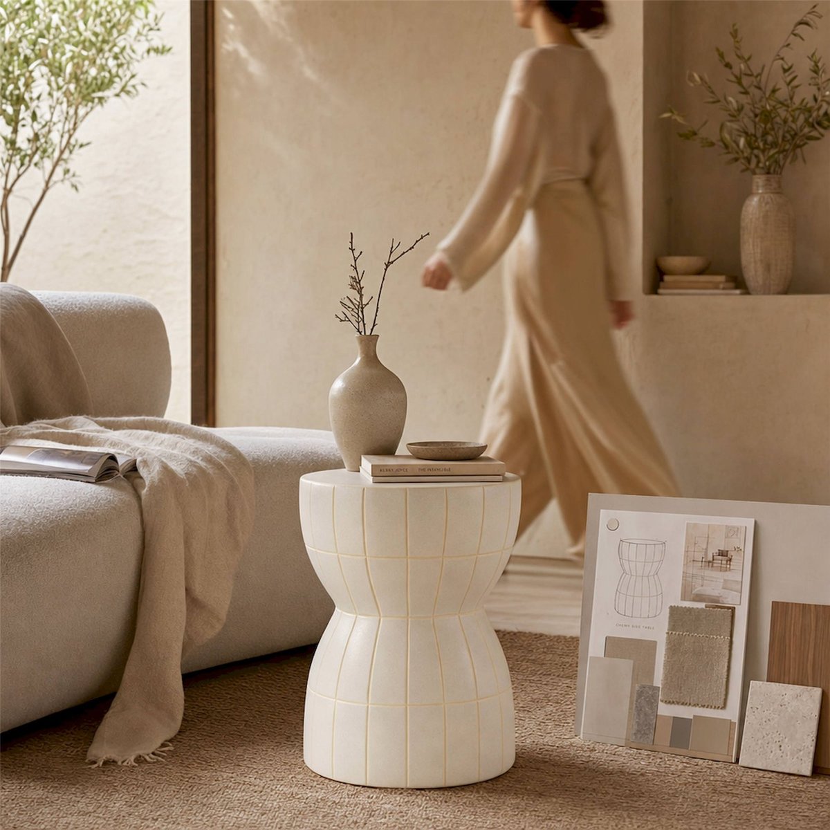 Table d'appoint céramique collection chewy beige mat, RECOLLECTION