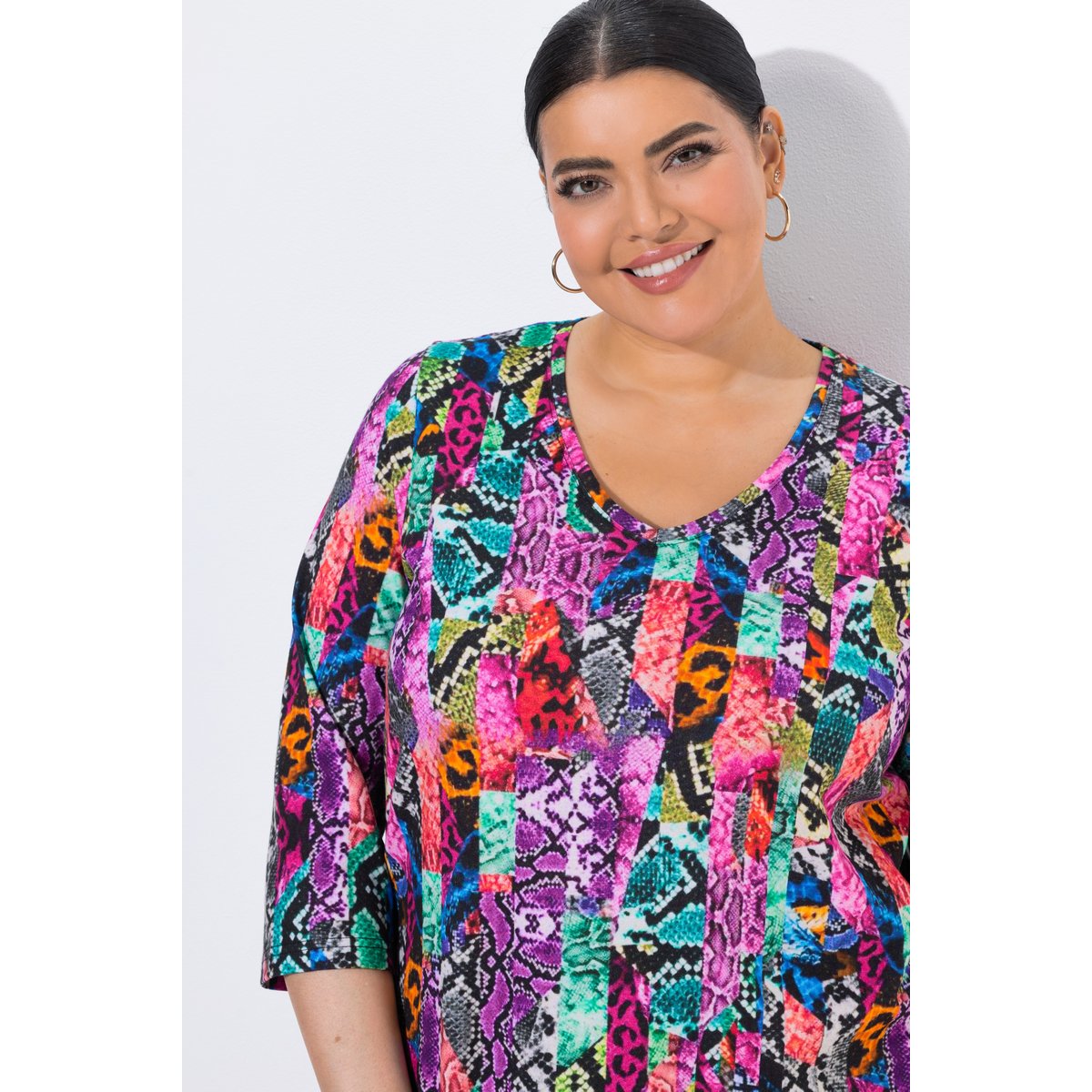 T-shirt long motif peau de serpent noir, ULLA POPKEN