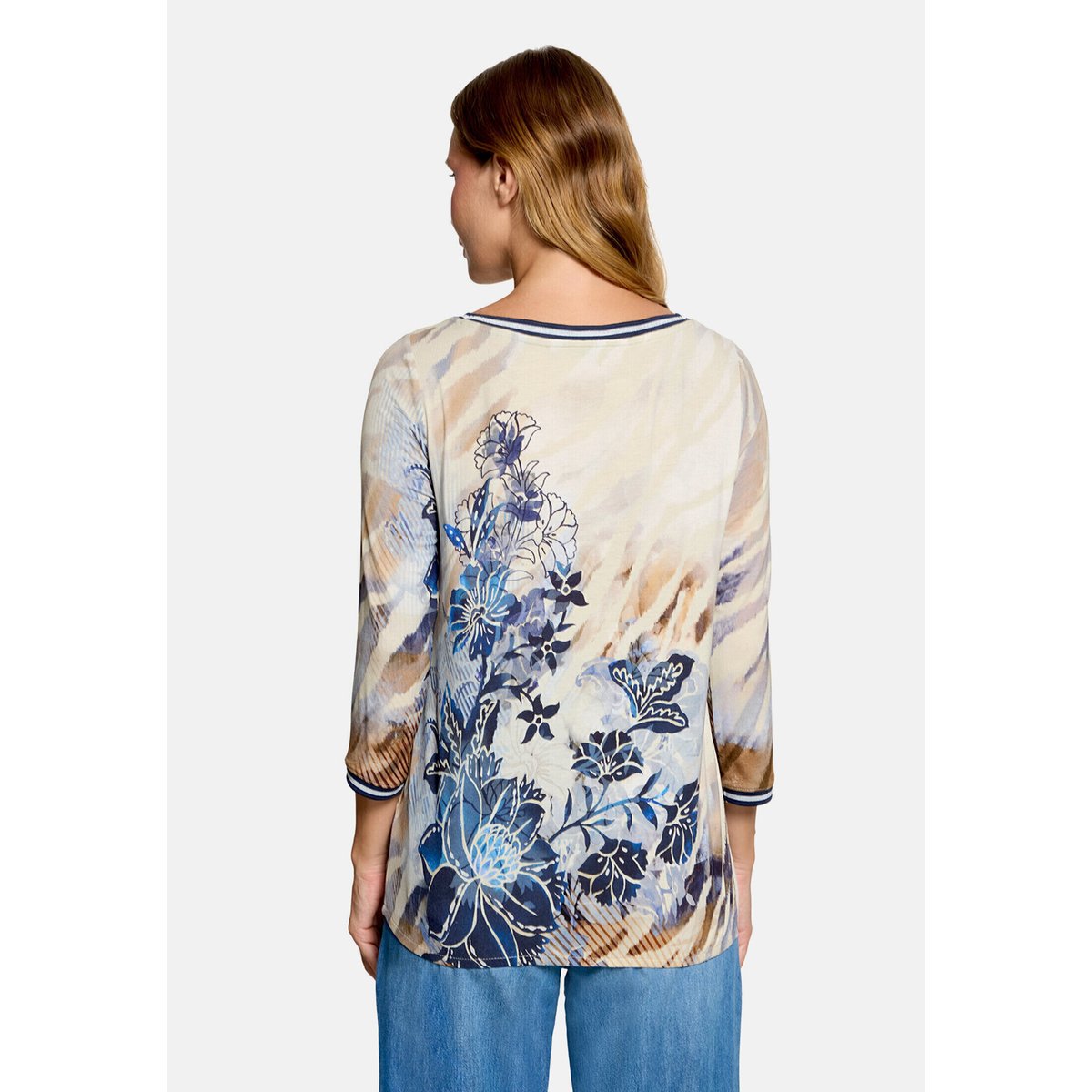 Haut casual à cordon coulissant sous tunnel beige/bleu, BETTY BARCLAY