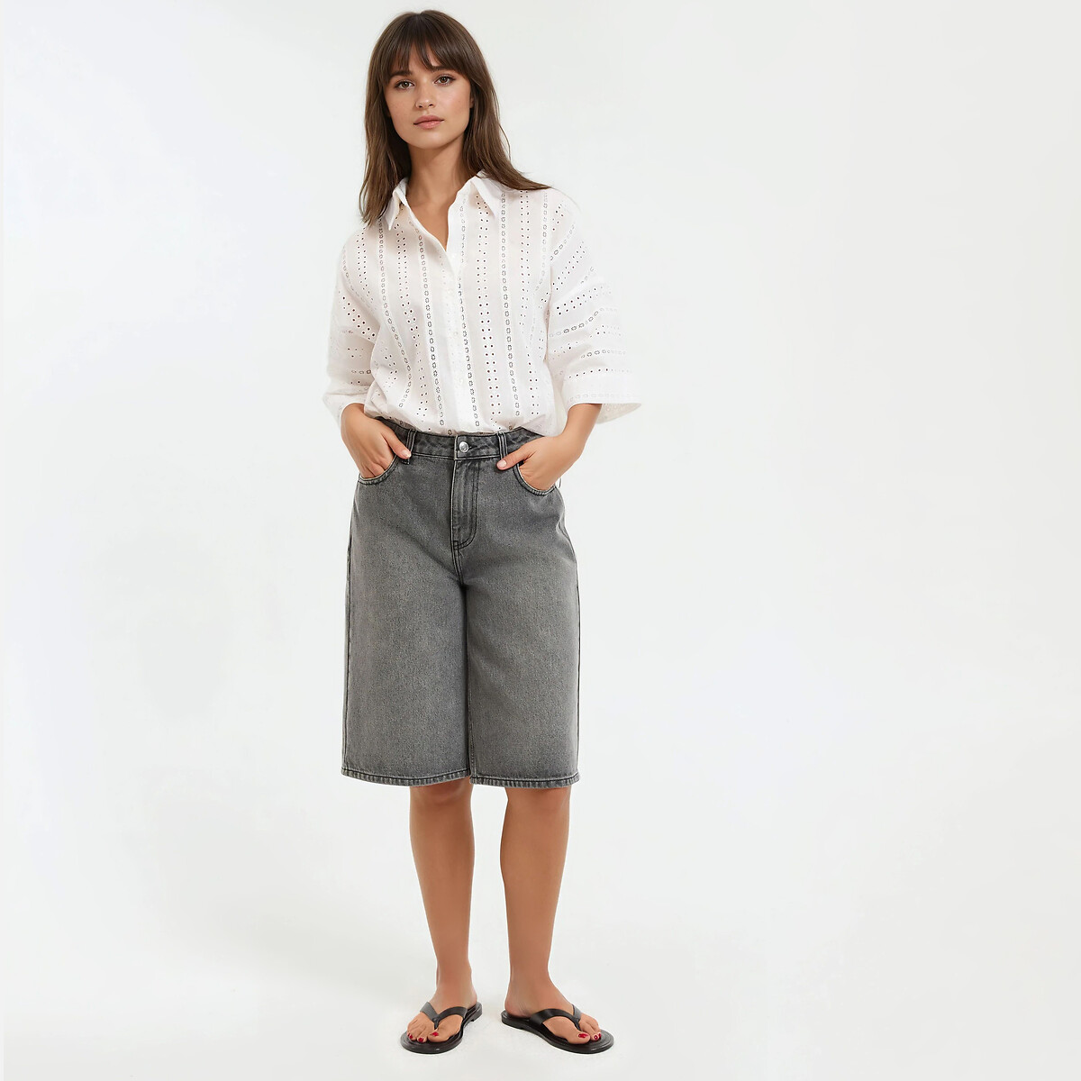 Chemise ample en broderie anglaise, manches coudes blanc, LA REDOUTE COLLECTIONS