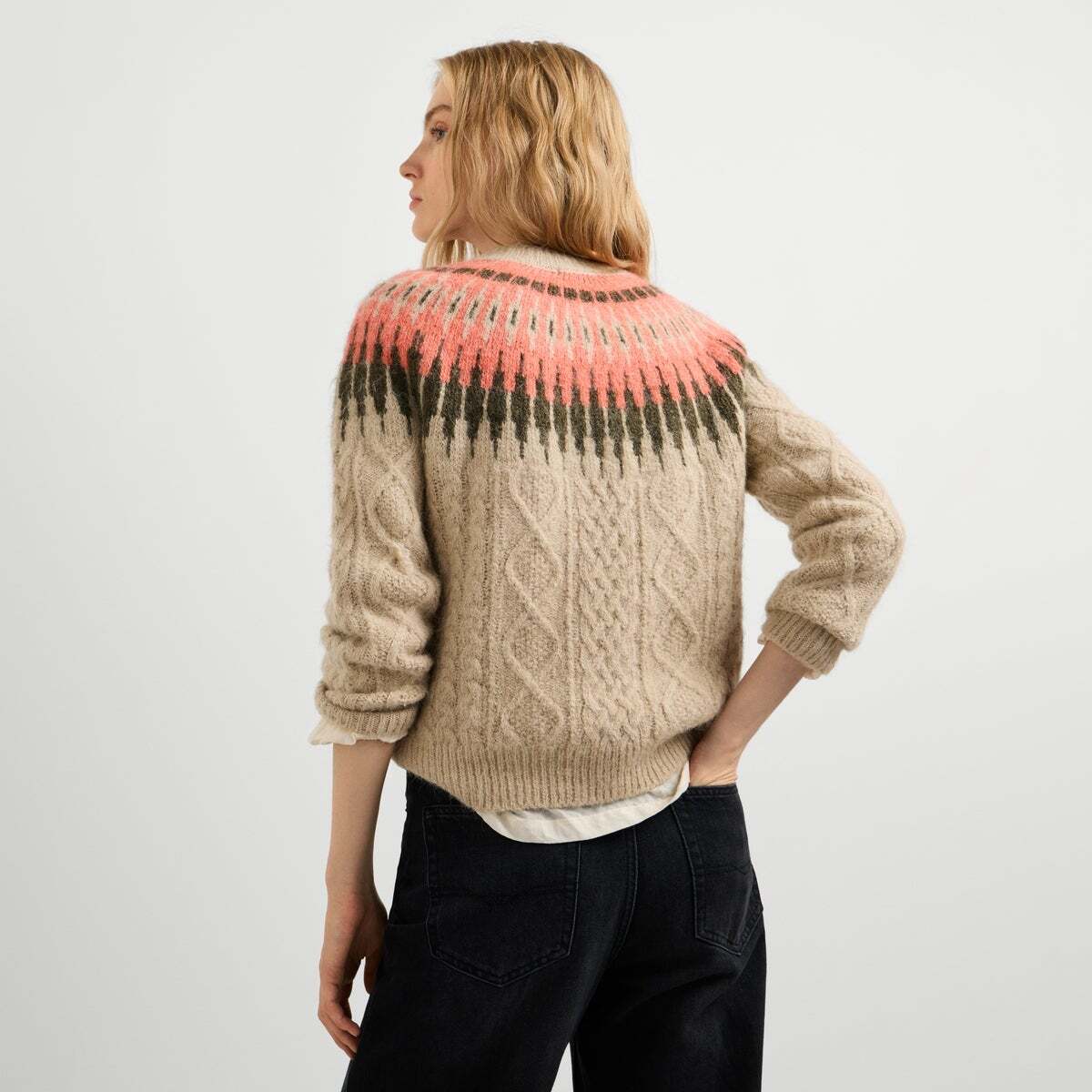 Pull Torsadé Fairisle beige, PEPE JEANS