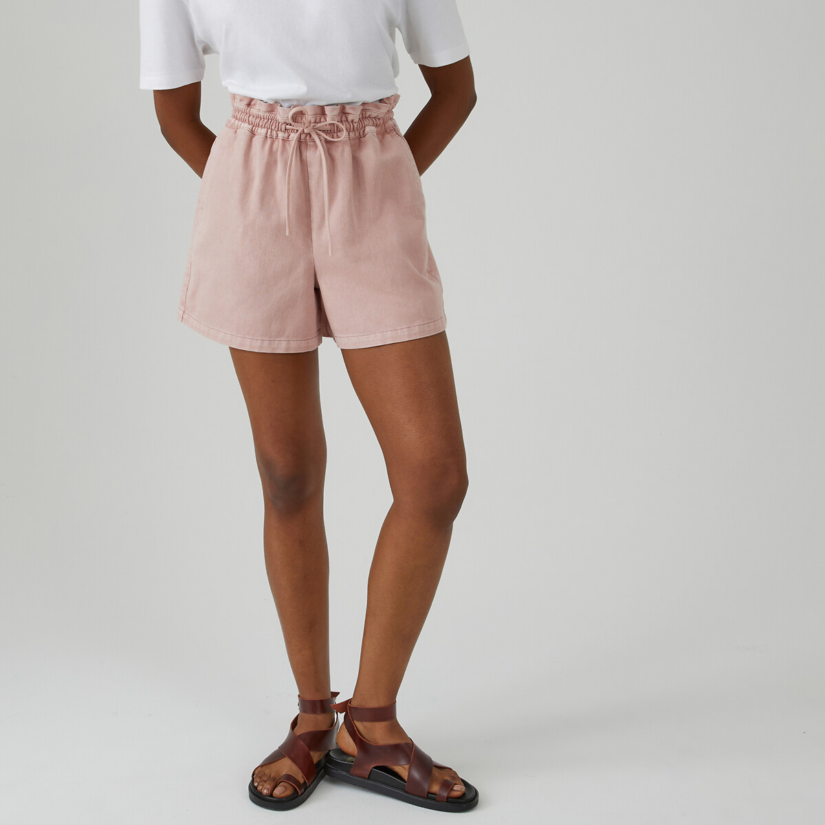 Sandales entre-doigt compensées en cuir à bride marron foncé, LA REDOUTE COLLECTIONS