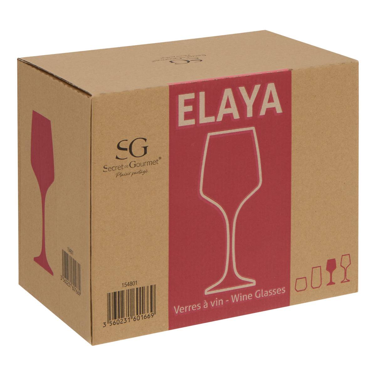 Lot de 6 verres à vin en verre 29 cl ELAYA transparent, SECRET DE GOURMET