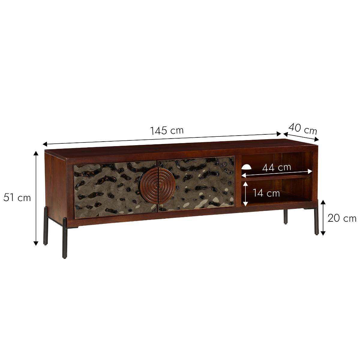 Meuble TV en bois de manguier et métal NAYELI bois foncé, MADE IN MEUBLES