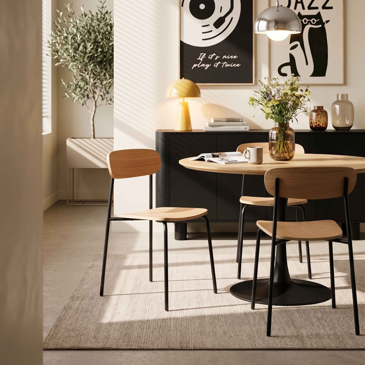 Lot de 2 chaises en métal et bois, LILA noir, OVIALA