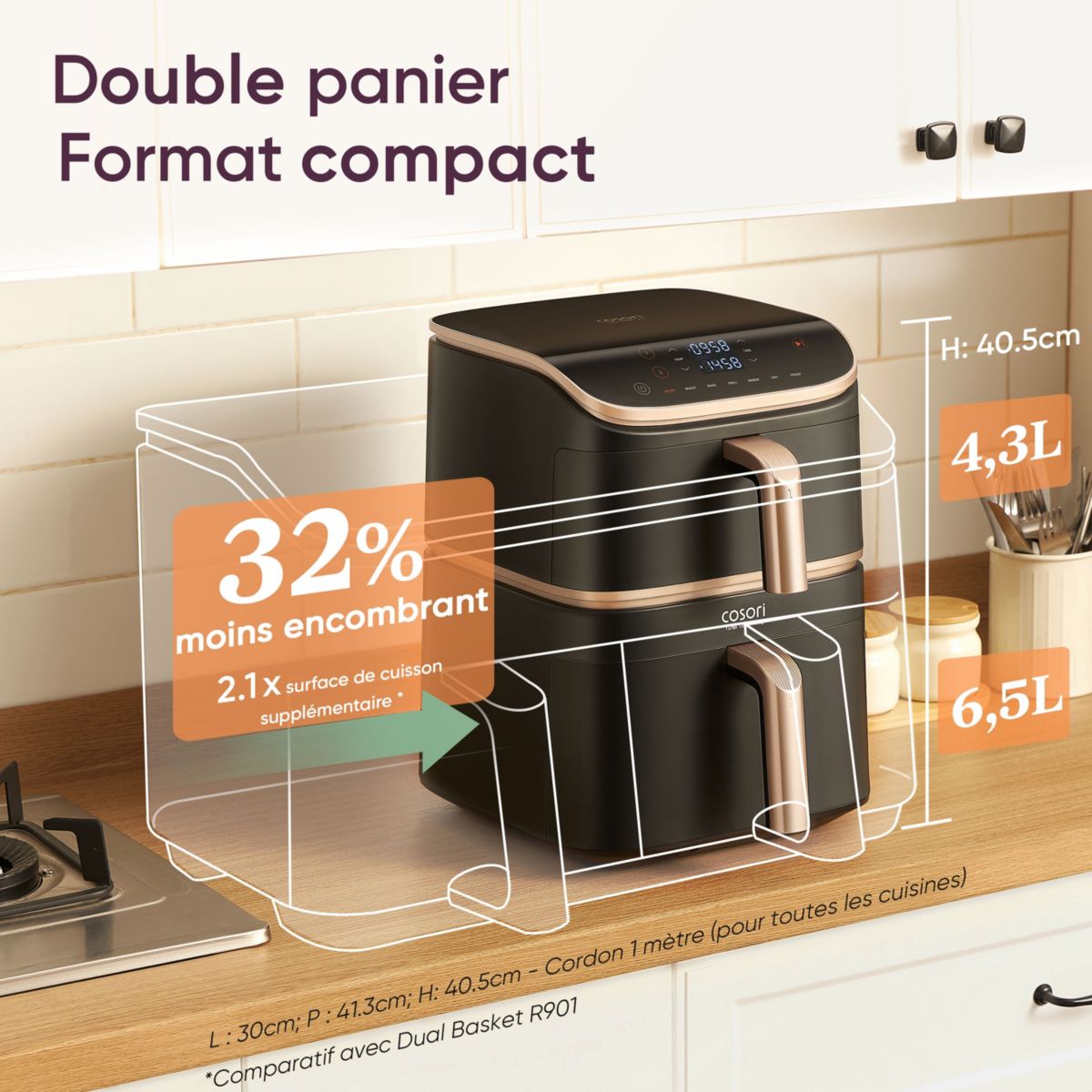 Friteuse sans huile KOSP0040EUN Turbo Tower Pro Smart, 10,8 L, panier céramique couleur unique, COSORI