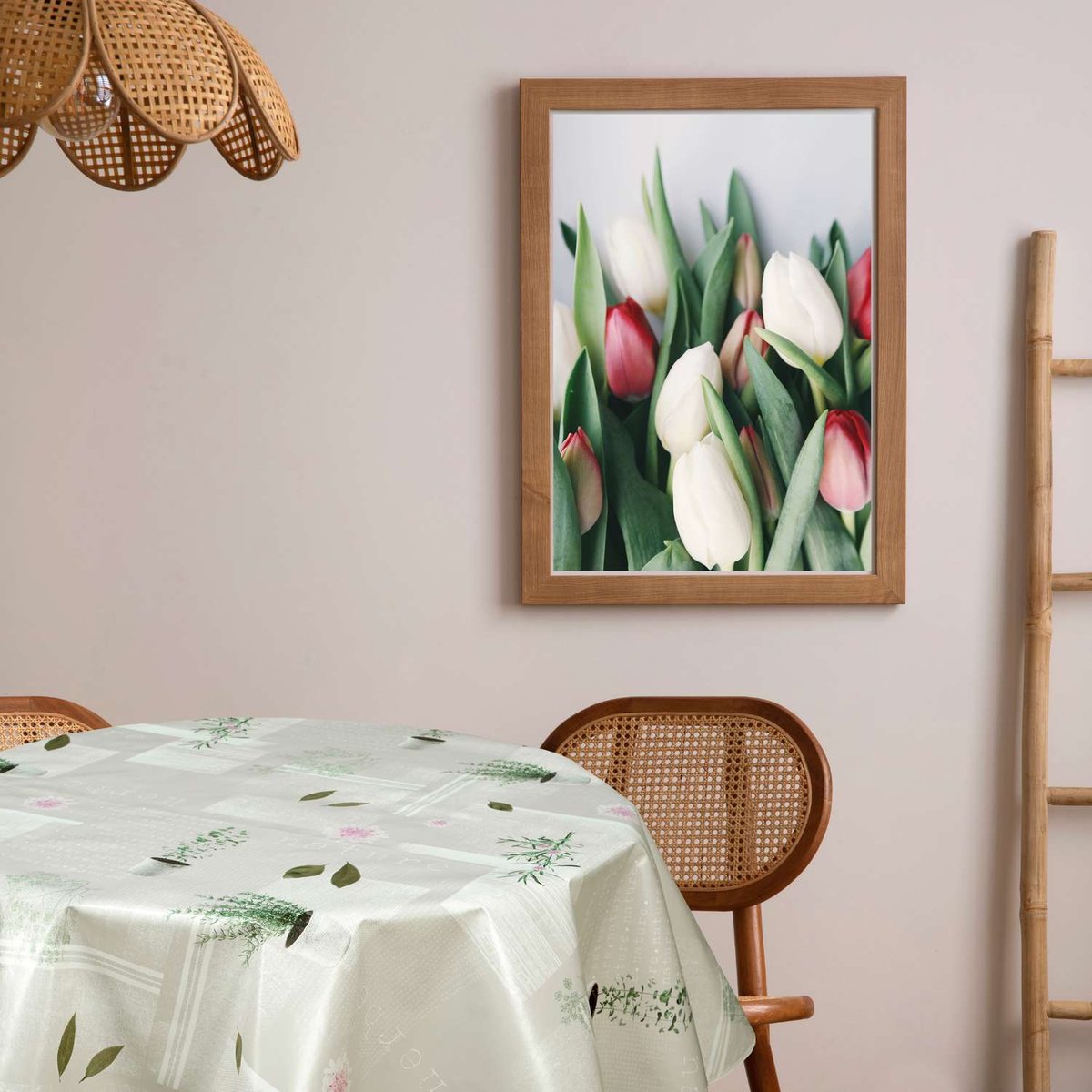 Nappe en toile cirée ronde AROMATIC ecru, TOILINUX