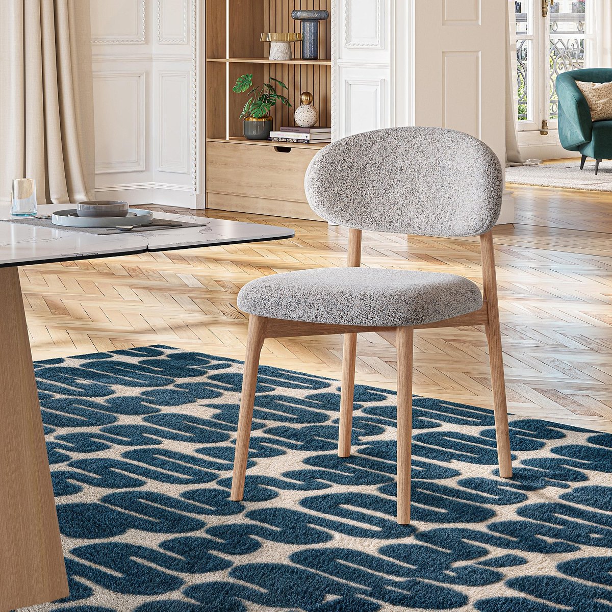 Lot de 2 chaises en tissu texturé et chêne massif SEDINO gris, HABITAT
