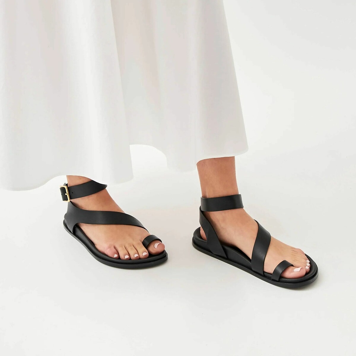 Sandales en cuir Myles, passe-doigt noir, ALOHAS