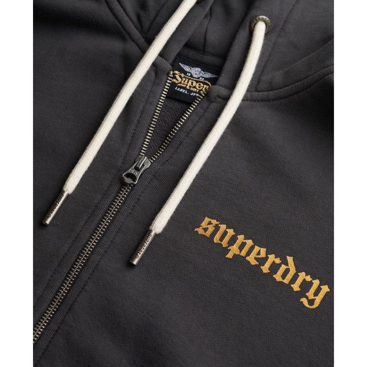 Sweat à capuche zippé oversize Old School Tattoo noir délavé, SUPERDRY