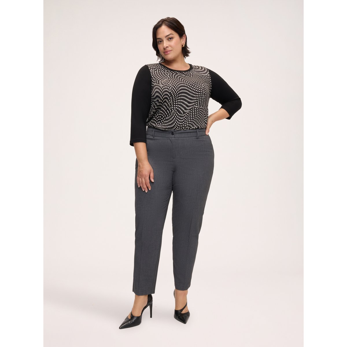T-shirt bimatière avec imprimé noir, FIORELLA RUBINO