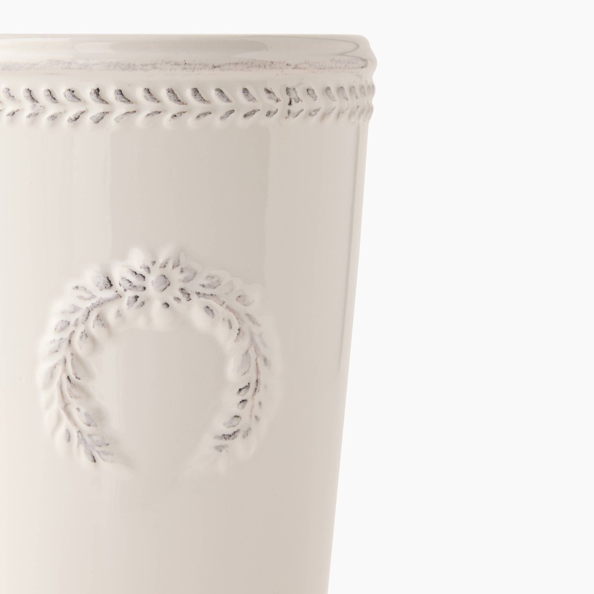 Vase coupe embossé, 12,9xH27,50cm en grès off white, MONOPRIX