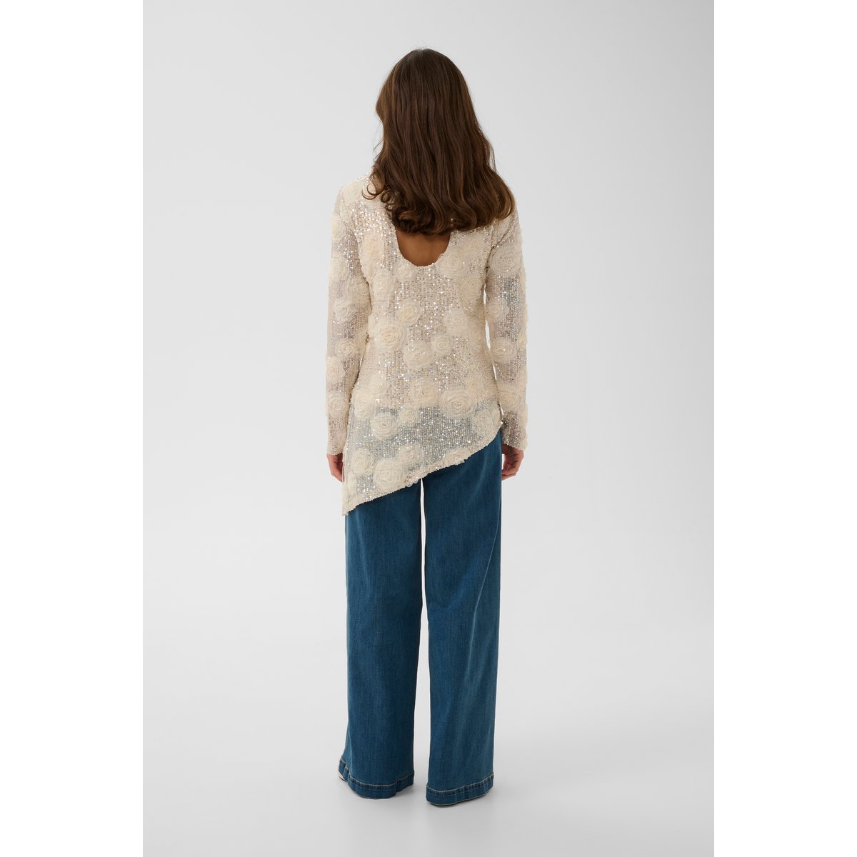 Blouse à manches longues beige whitecap sequins, CULTURE