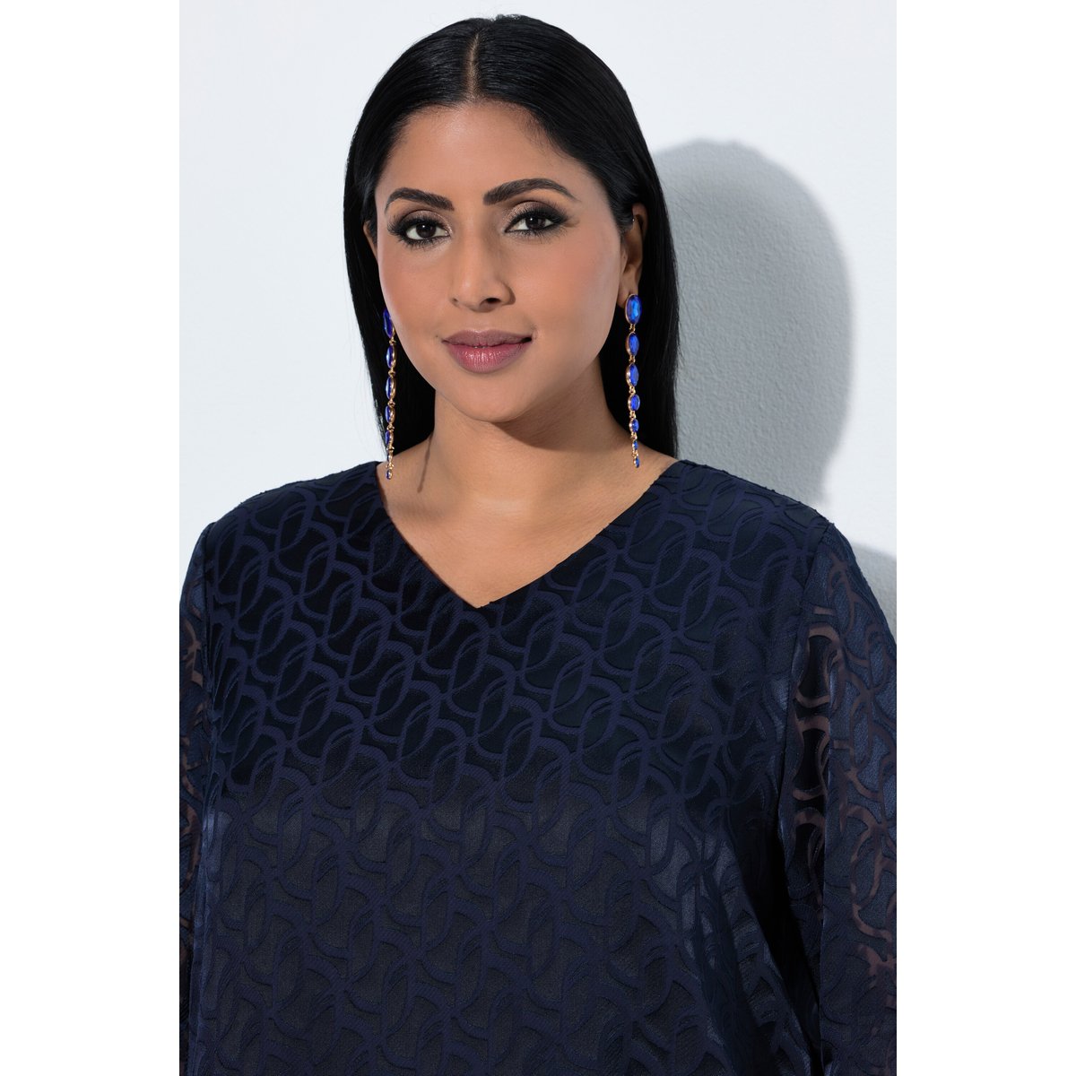 Blouse en tissu dévoré marine foncé, ULLA POPKEN