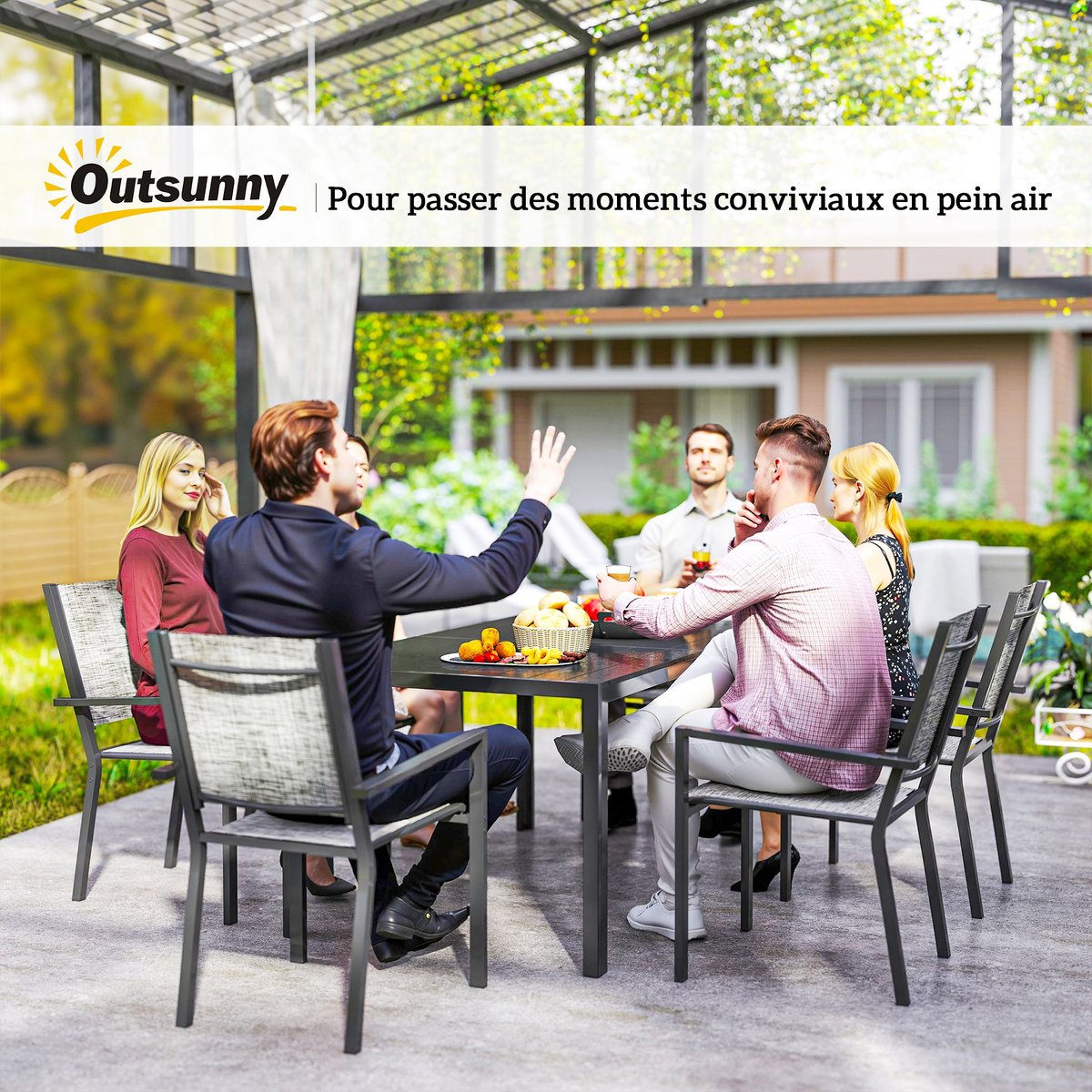 Ensemble de salon de jardin Acier noir, OUTSUNNY
