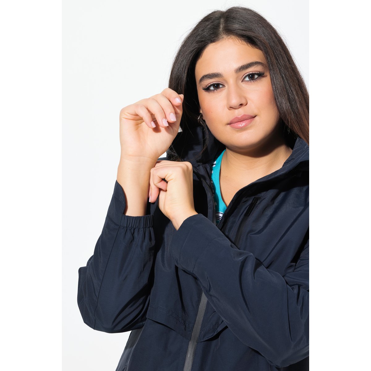Parka à capuche. Fentes latérales zippées. marine, ULLA POPKEN