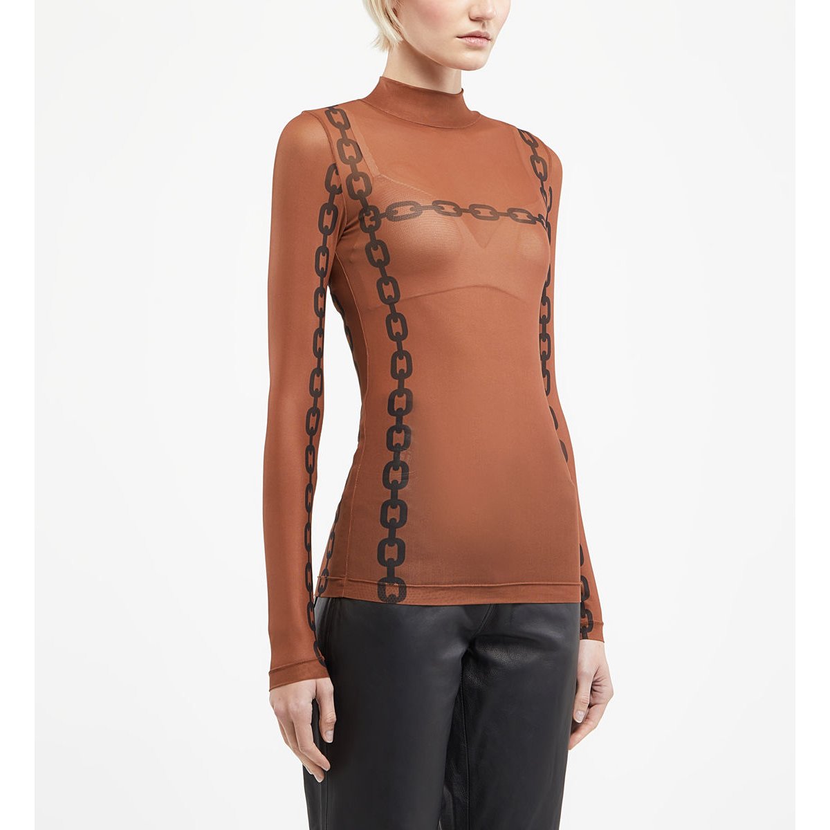 T-shirt slim mesh manches longues marron clair, GALERIES LAFAYETTE