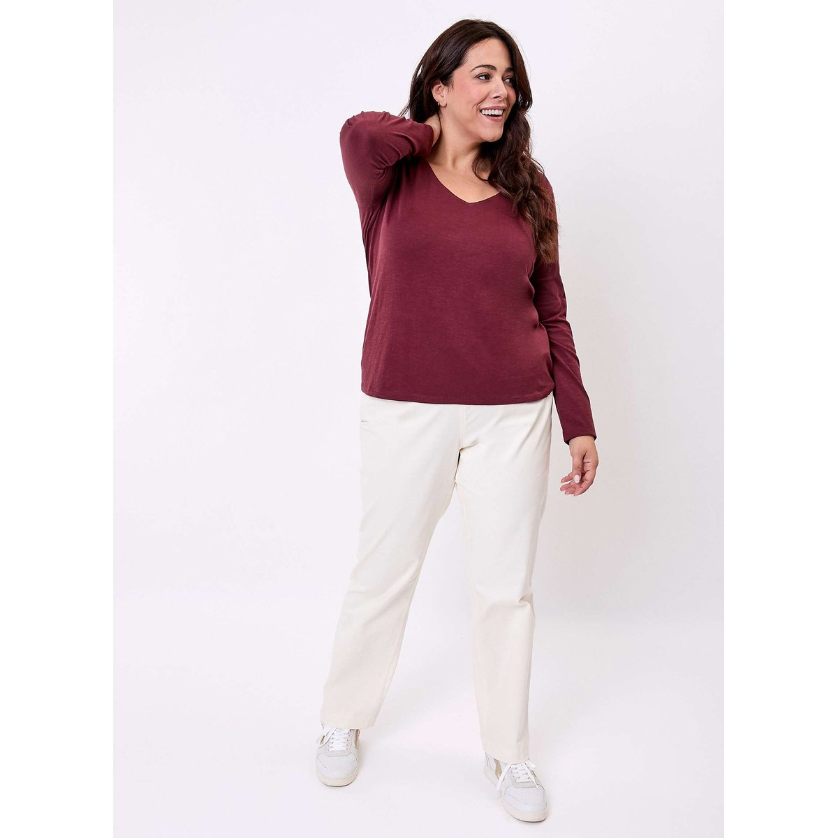 T-shirt col V coton bio VANPUR marron, LA FIANCÉE