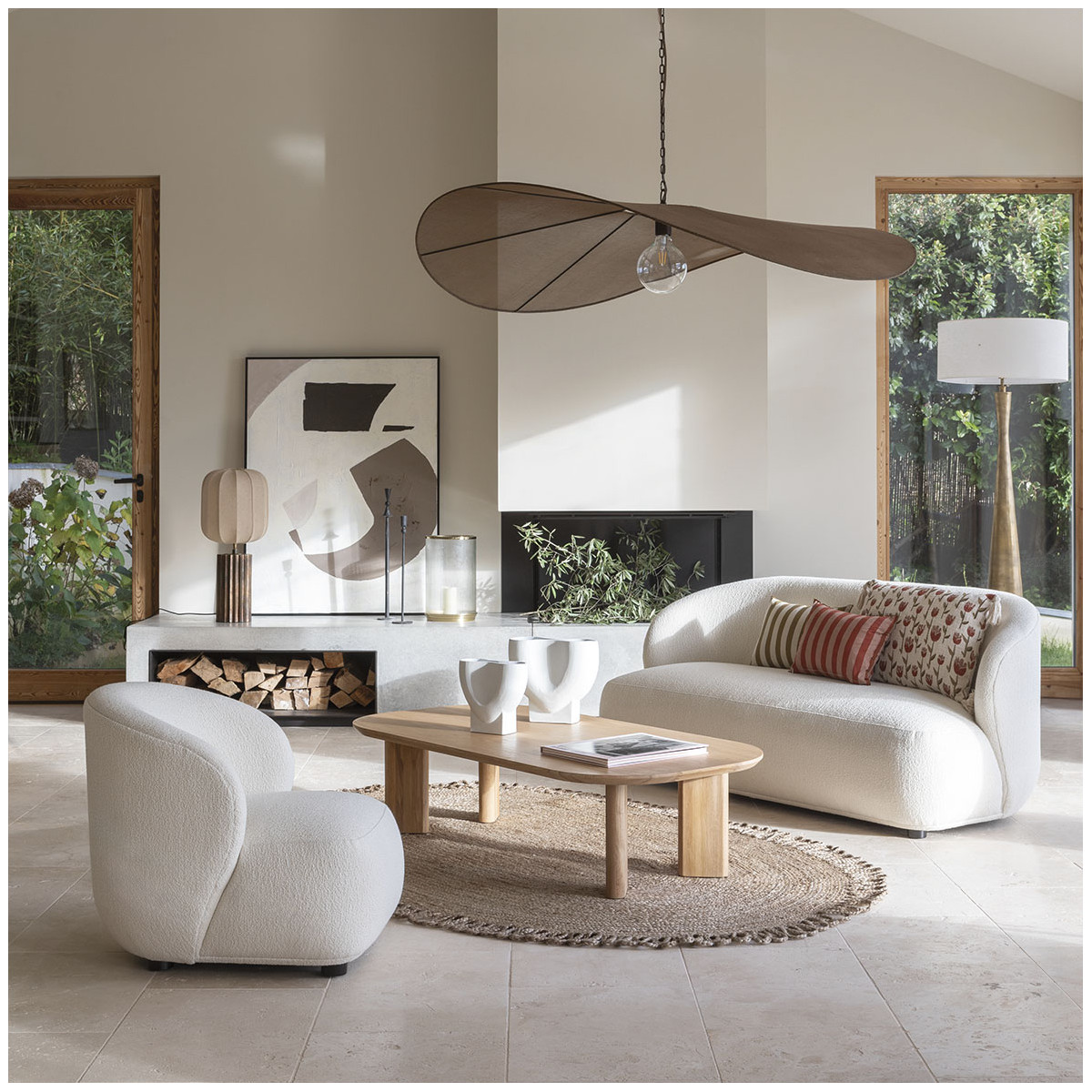 Canapé tissu bouclette 170x80x72 crème, BLANC D’IVOIRE