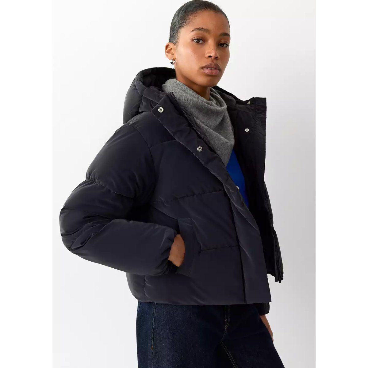 Anorak enduit à capuche bleu marine, MANGO TEEN