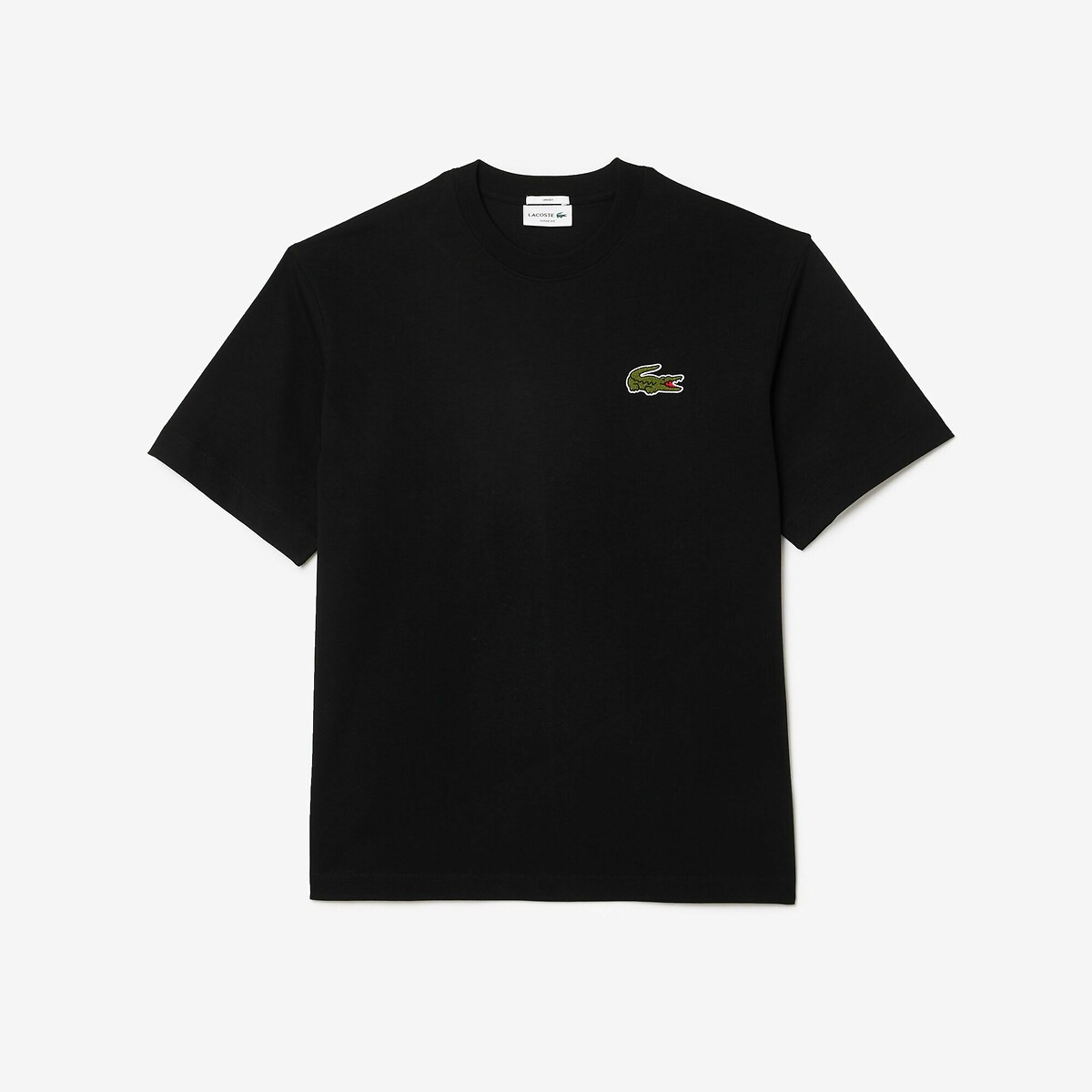 T-shirt loose fit van dik katoen met opgestikt logo zwart, LACOSTE