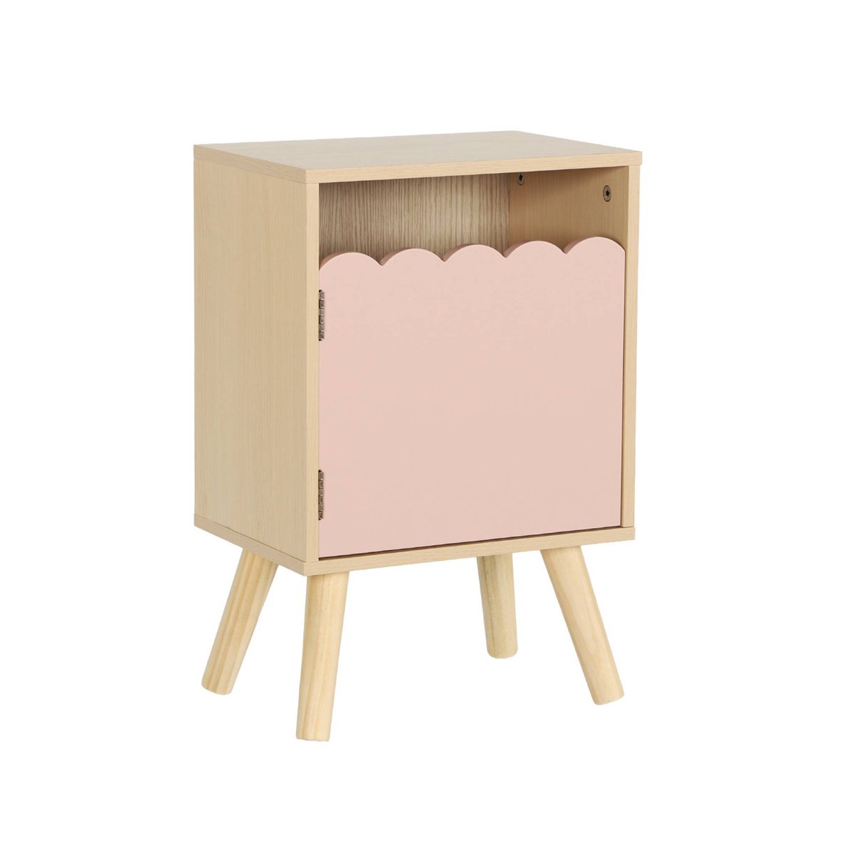 Table de chevet enfant décor bois 1 porte AZUR rose, SWEEEK