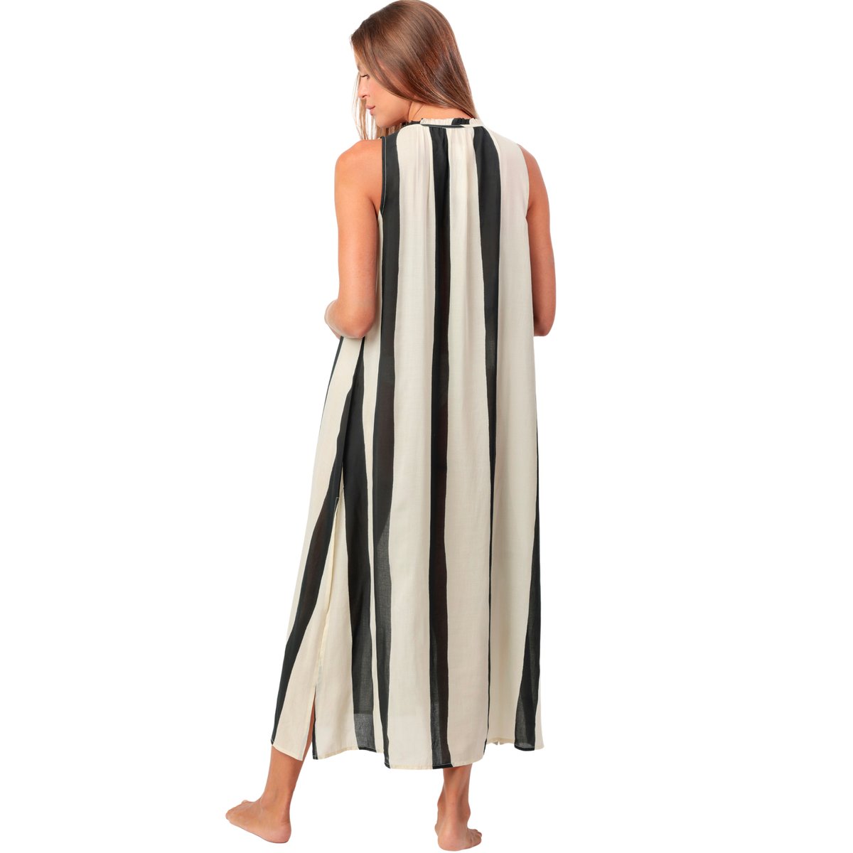 Robe longue estivale Waves White And Black noir, ADMAS