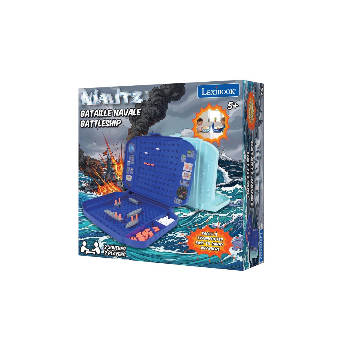 Jeu de Bataille Navale compact pour deux joueurs bleu, LEXIBOOK