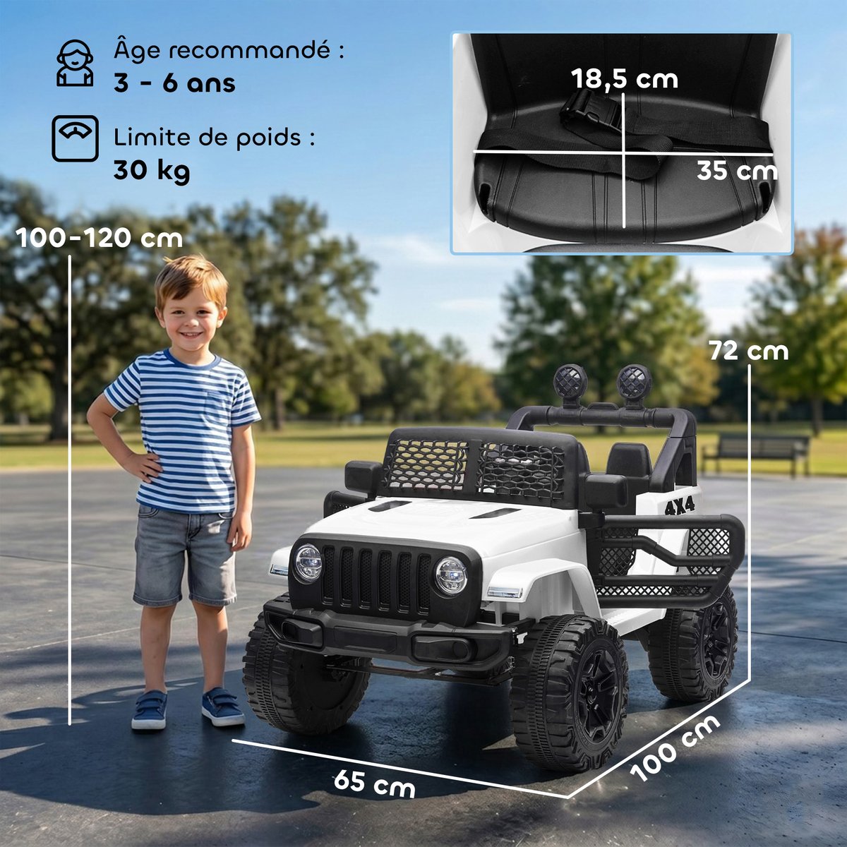 Camion tout-terrain jouet à chevaucher pour blanc, HOMCOM